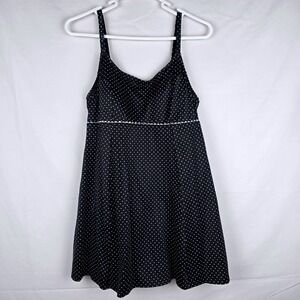 Flirty LL Bean‎ Polka Dot Swim Dress Size 16 Black White UPF 50+ Tankini Style